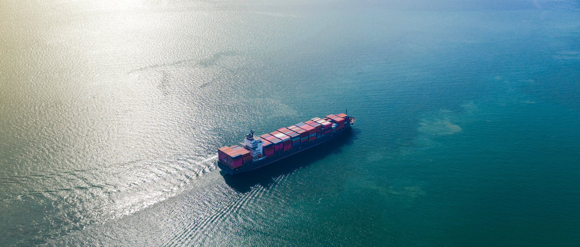 Aerial view of a container vessel at sea