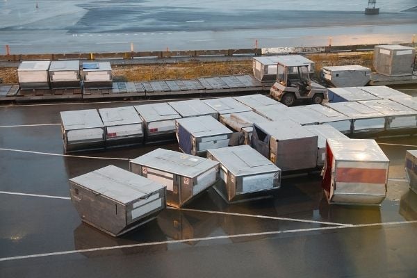 Air cargo pallets being handled