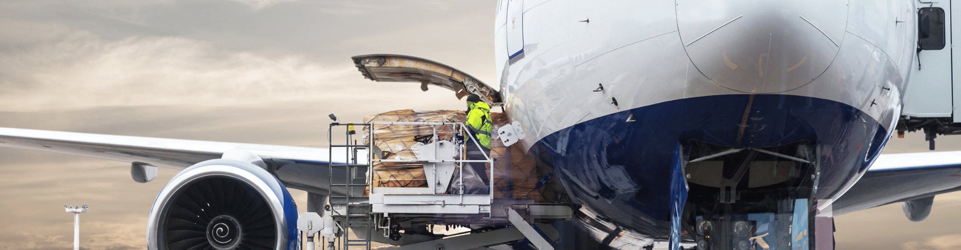 Air cargo being loaded into the nose of a freighter aircraft