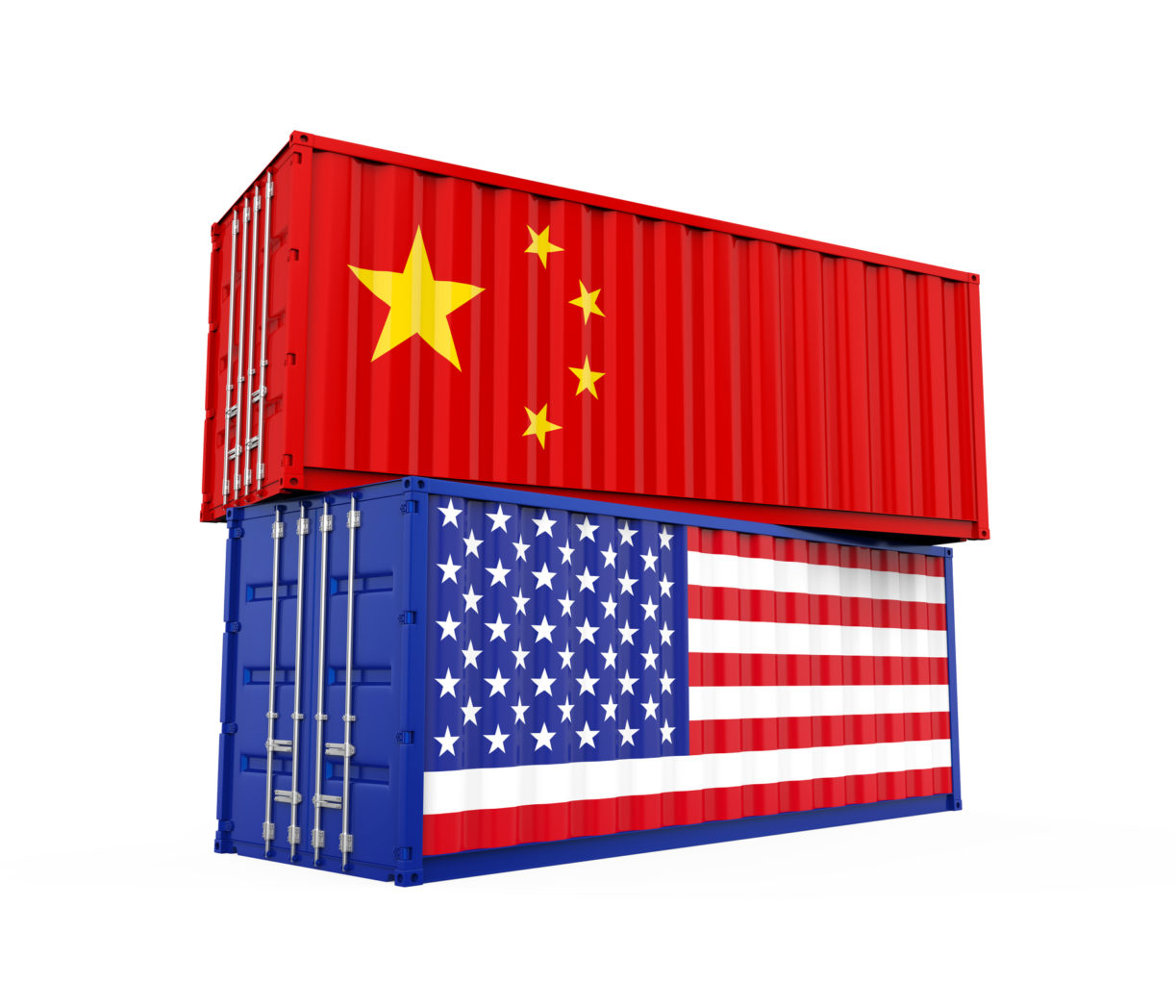 United States and China Cargo Container isolated on white background. Trade war Concept 3D render