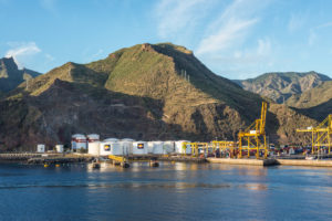 Santa Cruz de Tenerife, Canary Islands, Spain - Desember 11, 2016: View of the oil storage silo tanks in the port of Santa Cruz de Tenerife, Canary Islands, Spain.